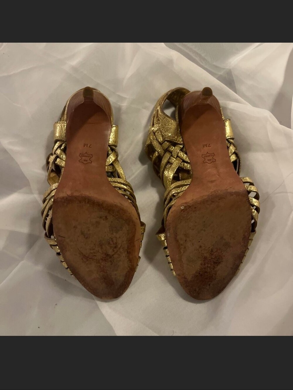 Tory Burch Gold Woven Strappy Women's Sandals 3" Heels, 7M - Picture 4 of 4